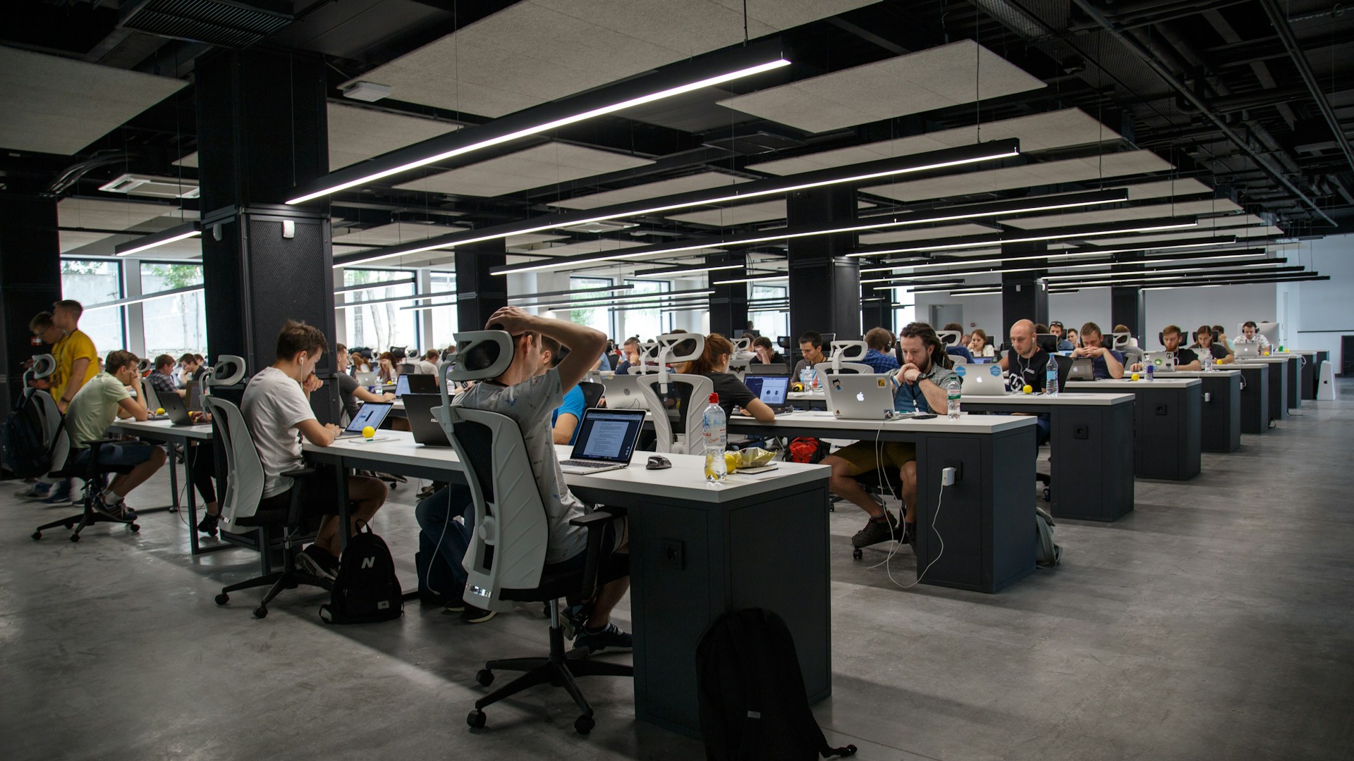 Small business team working in a modern office with technology